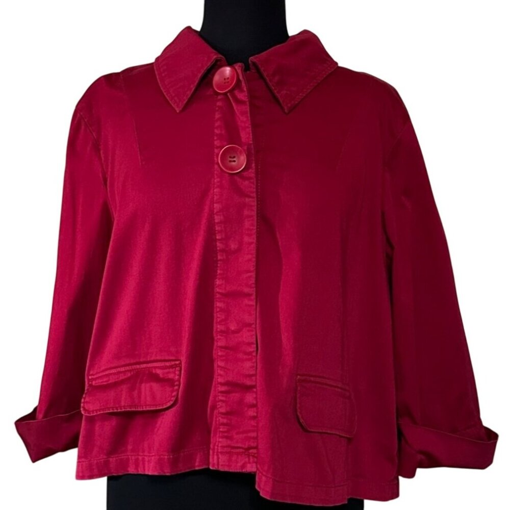 Women's LAL Live A Little Brand Red Collared Jacket Cotton Blend Size PXL